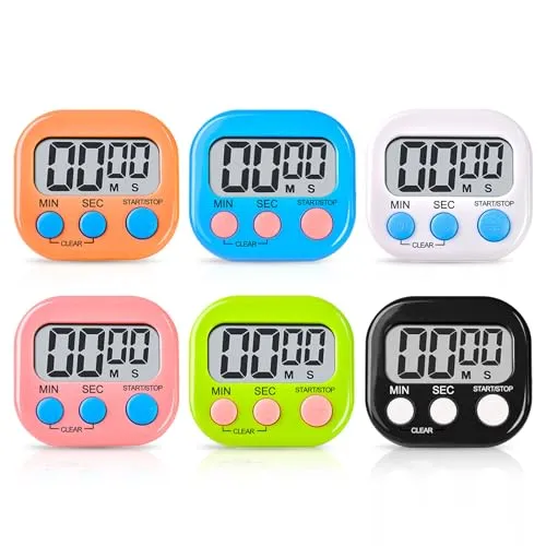 Vegena Magnetische Stoppuhr Küchentimer, 6 Stück Küchentimer Digital, Countdown Stoppuhr Küche mit LCD Lauter Alarm, Digitaler Küchentimers Magnetisch Stoppuhrs Timer für Küchen, Büros, Sport
