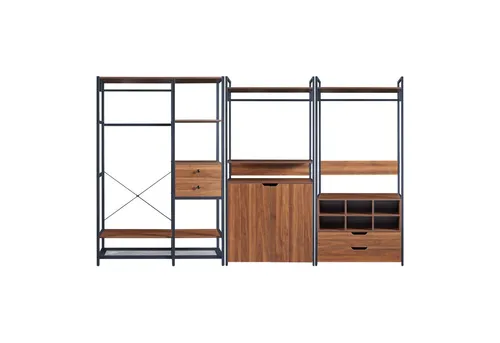 en.casa Garderoben-Set, 3-teilig, Larem in Schwarz/Walnuss