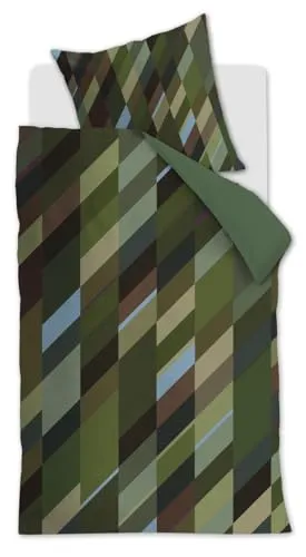 Beddinghouse Sackville Bettwäsche-Set 2 TLG. - Grün - 135x200 cm - Bettwäsche-Set aus hochwertigem Baumwollsatin, 100% Baumwolle, mit praktischem Reißverschluss. Waschbar bis 60 Grad, trocknergeeignet und stilvoll für jedes Schlafzimmer.