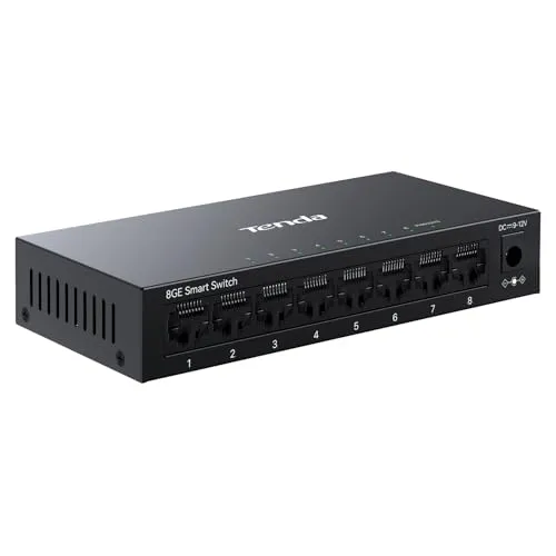 Tenda TEG208E Managed Switch 8 Port Gigabit LAN Switch (IGMP-Snooping, QoS, VLAN, DHCP- Snooping, LAG, MAC Address Binding, Lüfterlos, Energieeffizient, Metall) Netzwerk Switch LAN Verteiler
