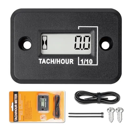 NInE-ROnG Tacho Stundenzähler Digital LCD Induktiver Tachometer Keine Batterie Leistungsstarke Zeitdrehzahlmessung Wasserdichtes Design für Gasmotor Rasenmäher Motorrad(2/4 Hub) (schwarz)
