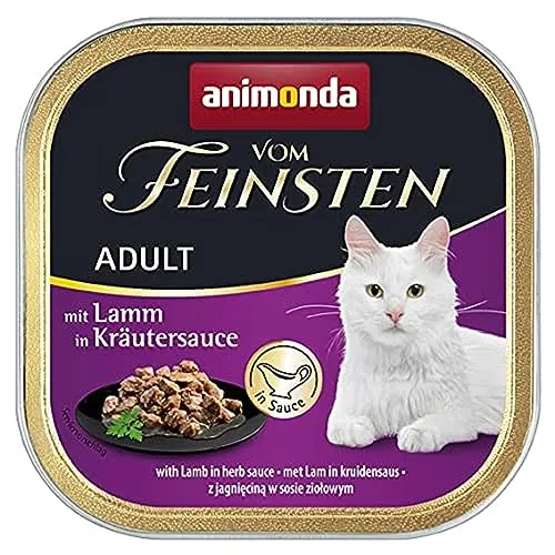 animonda vom Feinsten Katzenfutter nass mit Lamm in Kräutersauce (32 x 100 g), getreidefreies Katzenfutter nass ohne Zucker, mit frischen, fleischigen Zutaten