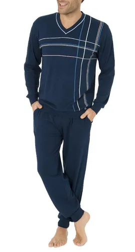 Eleganter Herren Pyjama Schlafanzug lang V-Hals von Normann