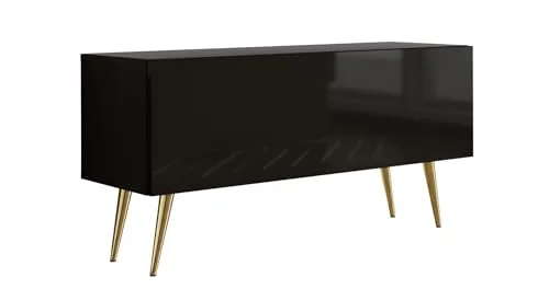 3E 3xE living.com TV-Schrank in Farbe Mattschwarz/glänzend schwarz, goldene Beine, A: B: 100 cm, H: 52 cm, T: 32 cm,