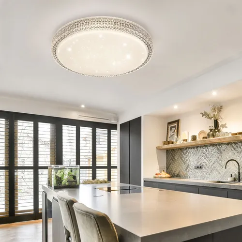 Deckenleuchte Kristallleuchte Rundlampe für Wohnzimmer - Elegante LED Deckenlampe mit Sternenhimmel-Effekt, umschaltbar in warmweiß, neutralweiß und kaltweiß. Ideal für stilvolle Raumbeleuchtung und energiesparend.