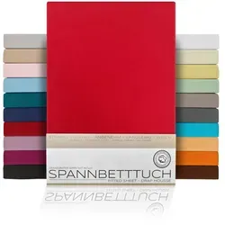 Beautex Spannbettlaken Spannbetttuch Bettlaken aus gekämmter Baumwolle Premium Jersey 160g/m2, Jersey, Gummizug: rundum, (1 Stück) rot 140 cm x 200 cm
