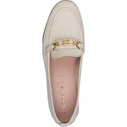 Tamaris Damen Leder Slipper mit glänzender Spange 1-24622-46, Beige, Größe 38 EU - Eleganter Slipper aus atmungsaktivem Leder mit stilvoller Ristspange. Ideal für Job und Freizeit, bietet er höchsten Tragekomfort durch den weich gepolsterten Innenraum und die strapazierfähige Laufsohle.