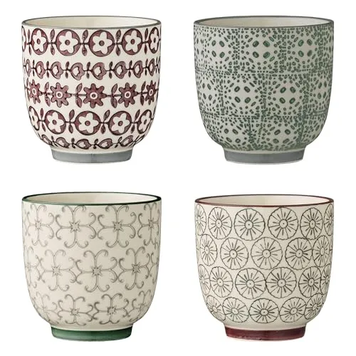 Bloomingville Karine Becher 4er Set 150ml - Thermobehälter, spülmaschinenfeste Kaffeebecher im Landhausstil mit floralem Muster - perfekt für gemütliche Kaffeepausen.
