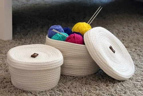 DECCARO Aufbewahrungskorb mit Deckel, weiß, 2er Set