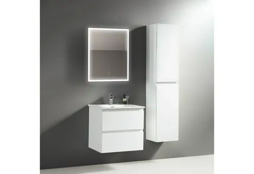 Alpenberger Badmöbel-Set - Komplettset mit LED Spiegel und Waschbecken - Badmöbel-Set mit elegantem Design, inklusive feuchtigkeitsresistentem Waschbecken und beleuchtetem Spiegel für optimale Ausleuchtung. Ideal für kleine Bäder und sofort einsatzbereit.