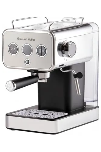 Russell Hobbs Espressomaschine Distinction Edelstahl Titanium - Siebträgermaschine mit 15 Bar Pumpendruck, automatisierter Dosierung und Dampfdüse für perfekten Milchschaum, ideal für Kaffeeliebhaber.