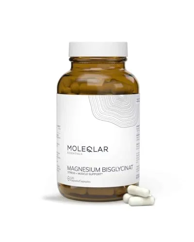 MoleQlar Magnesium Bisglycinat Kapseln 120 Stück – MagChel Markenrohstoff – Reines Mg-Bisglycinat in veganen Kapseln ohne Zusätze – 60 Tage Vorrat
