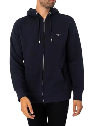 Gant Herren Reg Shield Full Zip Hoodie, Evening Blue - Kapuzenpullover für Herren mit normaler Passform, Kängurutasche und grafischer Gant-Stickerei auf der Brust für einen sportlichen Look.