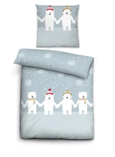 Biberna Kinderbettwäsche, 2-teilig mit Tiermotiv - Bettwäsche-Sets aus kuschelweichem Feinbiber mit niedlichen Eisbären. Temperaturausgleichend und hautfreundlich, ideal für gemütliche Nächte.