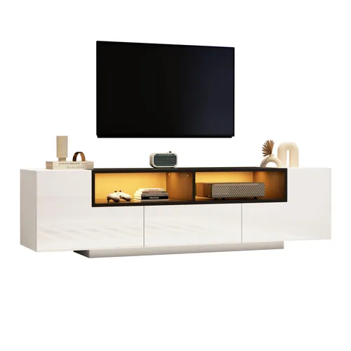 Standfernsehschrank,Lowboard Mit LED-Licht,Fernsehschrank mit L-Form und Schubladen,Wohnzimmerschrank, TV-Ständer,TV-Schrank in Hochglanzweiß
