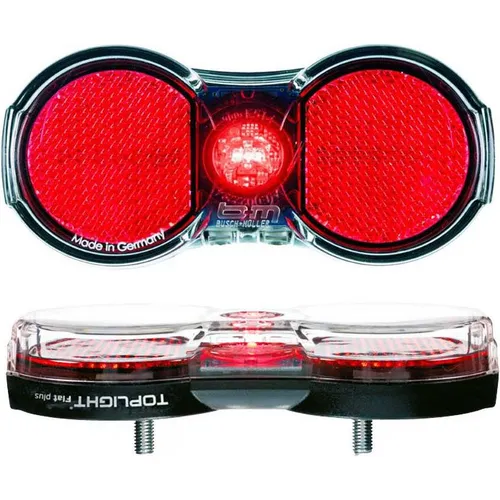Busch + Müller Batterierücklicht LED Toplight Flat permanent - Helles LED-Rücklicht für Gepäckträger mit integriertem Rückstrahler. StVZO-zugelassen, einfach zu montieren und mit praktischem Ein-/Ausschalter für mehr Sicherheit im Dunkeln.