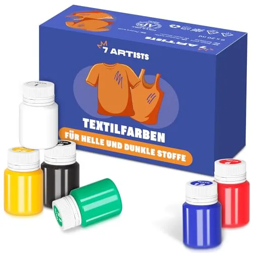 Artists Textilfarbe Waschmaschinenfest Set – 6 x 20 ml Stoffmalfarben Waschfest für Kleidung, Sneaker & Leder | Permanent Textilfarbe ohne Bügeln | Stofffarbe für T-Shirt, Jeans & Taschen 7