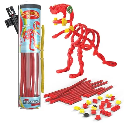 spaghetteez Anti-Stress-Spielzeug für Kinder ab 5 Jahren, pädagogisches Montessori-Bastelset für Jungen und Mädchen, Flexible Baustöcke zum Basteln - Velociraptor Set