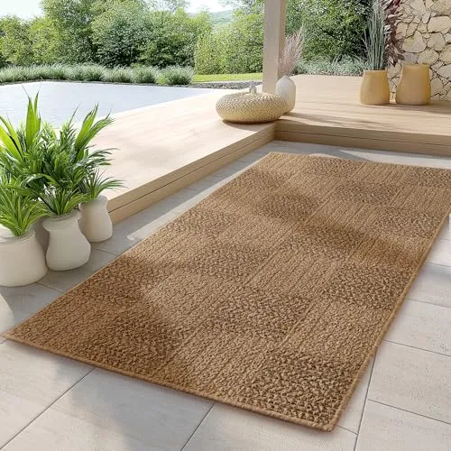 Carpettex Indoor Outdoor Teppich wetterfest, robust, pflegeleicht im natürlichen Jute-Look, ideal für Wohnzimmer, Küche, Terrasse, Garten und Balkon, 80x150 cm