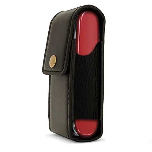 iGadgitz U4780 Schwarz Echt Leder Tasche Etui Schutzhülle Kompatibel mit Schweizer Taschenmesser (Kompatibel mit Victorinox)