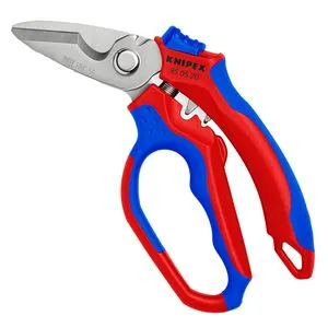 Knipex Kabelschere 95 05 20 SB - Elektrikerschere 160mm, 4in1-Funktion: Ablängen, Abmanteln, Abisolieren und Crimpen in einem Werkzeug