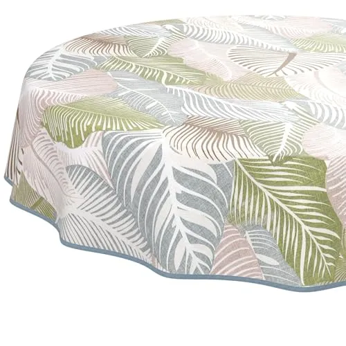 ANRO Wachstuchtischdecke Wachstischdecke Wachstuch Tischdecke abwaschbar Gartentischdecke Wasserabweisend Rund 120cm mit Saum (Eingefasst) Floral Blätter Laube Grün