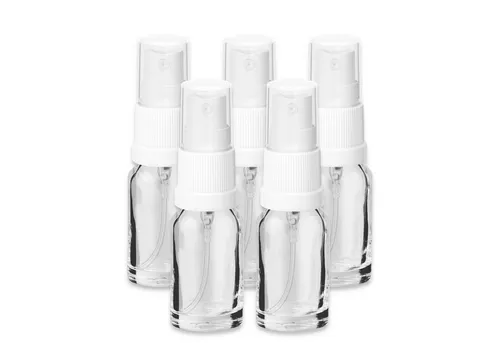 CK Verpackung GmbH Zerstäuberflasche 5x Glasflasche klar 10 ml mit weißem Zerstäuber Sprükopf Pumpspray Set