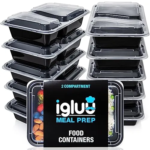 Igluu Meal Prep Boxen mit Deckel (10er-Pack) - wiederverwendbar, mikrowellen-, gefrier-, spülmaschinengeeignet, stapelbar - 887ml Fassungsvermögen - 2 großes Fach - aus BPA-freiem Kunststoff