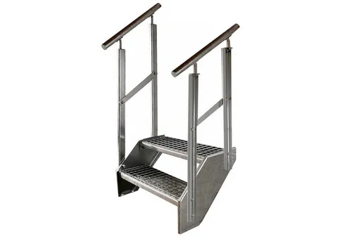 Kaminbau Mierzwa Außentreppe Premium Treppe Verzinkt mit und ohne Geländer, für Geschosshöhen bis 38.00 cm, Stufen Gitterroststufen nach DIN 24531, (Höhe 38 cm, Stufenbreite und Geländerart wählbar), Gartentreppe Stahltreppe Wetterfest Rostfrei Feuer-Verzinkt Rutschfest