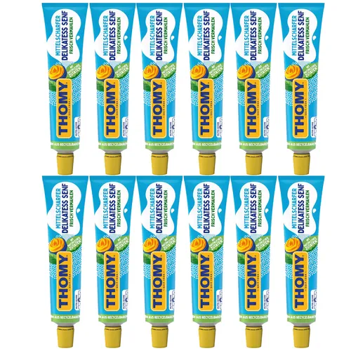THOMY Delikatess Senf mittelscharf 200ml Tube 12er Pack - Köstlicher, mittelscharfer Senf in praktischer Tube. Ideal für Grillpartys und als Würze für zahlreiche Gerichte. Perfekt für den täglichen Einsatz in der Küche.