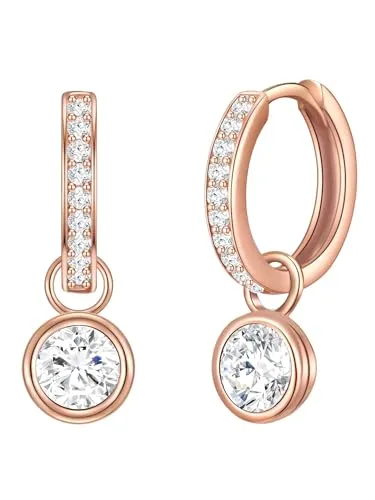 Rafaela Donata Creolen roségold aus Sterling Silber - Elegante Creolen aus 925er Sterlingsilber mit funkelndem Zirkoniabesatz und Kristallanhänger. Ideal für jeden Tag, dank praktischem Steckverschluss und trendiger Rosévergoldung.
