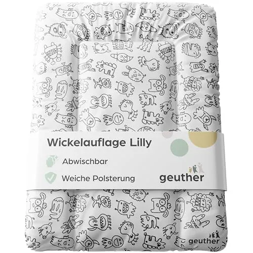 Geuther Wickelauflage abwaschbar 52 x 72cm | Wickelunterlage Lilly mit erhöhtem Rand - Praktische Wickelauflage mit erhöhtem Rand für mehr Sicherheit beim Wickeln. Einfach abwischbar und pflegeleicht – ideal für eine hygienische Nutzung. In 15 kinderfreundlichen Designs erhältlich, passend für jedes Kinderzimmer.