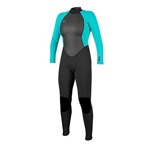 O'Neill Wetsuits Damen Reactor II 3/2mm Back Zip Full Wetsuit Neoprenanzug, Black/Light AQU,38 EU (US 8)