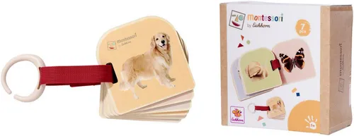 Eichhorn – Montessori – Bilderbuch mit 12 Tiermotiven, 10x10 cm groß, Perfekter erster Begleiter für Dein Kind, inkl. Anhängerring zur Befestigung, aus 100% FSC zertifiziertem Lindenholz, ab 1 Jahr