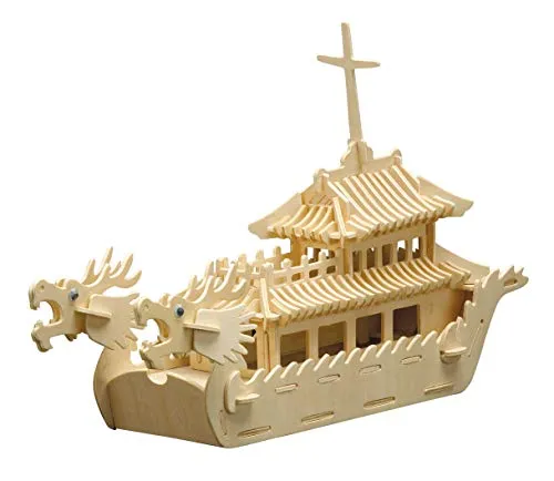 Pebaro 875 Holzbausatz Drachenboot, 3D Puzzle Schiff, 3D Puzzle, Modellbausatz, Basteln mit Holz, Holzpuzzle, vorgestanzte Holzplatte, ausbrechen, zusammenstecken, fertig, Geschenkidee