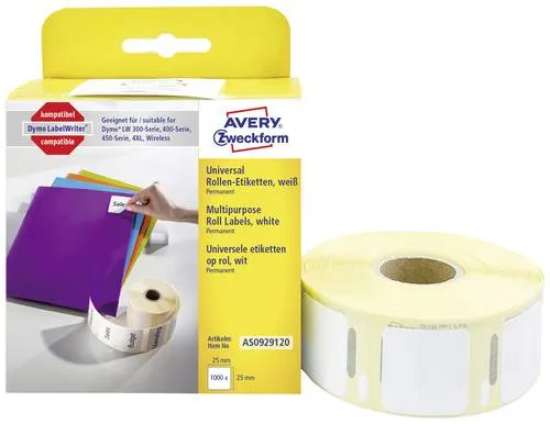 Avery-Zweckform Etiketten 25 x 25mm Papier Weiß 1000 St. Permanent haftend AS0929120 Universal-Etiketten