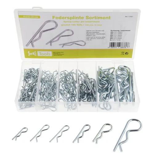 SekI  - 150 Federsplinte im Set, 6 Größe Federstecker Sortiment Splinte Splint