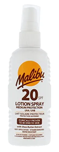 Malibu Medium Protection Water Resistant Vitamin Enriched LSF 20 Sun-Screen Lotion Spray mit Sheabutter-Extrakt, 100 ml