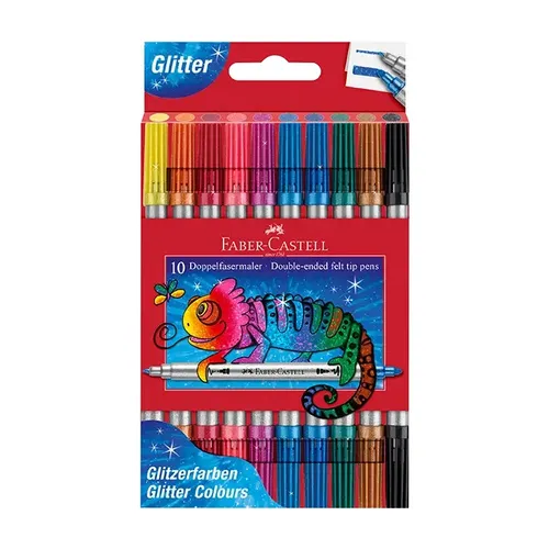 Faber Castell Filzstifte 10er GLITTER Doppelfasermaler 151107 dick dünn glitzer