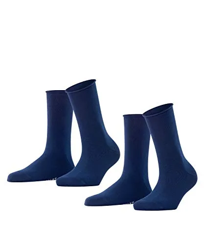 FALKE Damen Socken Happy Double Pack W So Baumwolle einfarbig 2 Paar, Blau Royal Blue 6000, 39-42