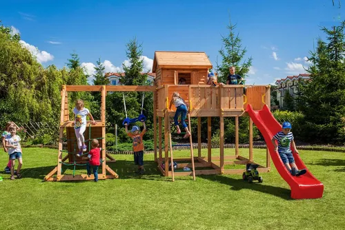 FUNGOO Spielturm My_SPACE_XL - Klettergerüst mit Holzschaukel - Spielplatz für Kinder mit FUNGOO MySpace XL Spider, der idealen Lösung für aufregenden Spielspaß und kreative Abenteuer im Garten.
