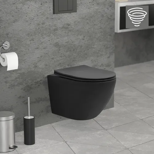 LuxeBath Tiefspül-WC: Spülrandloses Wand Hänge WC in Schwarz - Sanitäranlagen & Zubehör, modernes Design mit Tornadospülung und Softclose-Klodeckel für mehr Komfort und Hygiene.