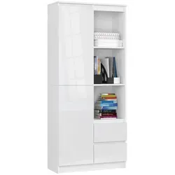 Raumhirsch Furniture Standregal, Weiß, 80x180x35 cm für Gewerbliche Lagerung - Funktionales Standregal mit praktischen Fächern, Türen und Schubladen. Optimal für die Organisation von Büchern und Dokumenten. Pflegeleichte Möbelplatte und stabile Metallführungen sorgen für Langlebigkeit und Komfort.