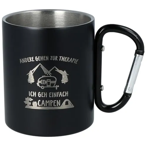 Spruchreif | Doppelwandige Edelstahltasse mit Karabinerhaken und hochwertiger Gravur | Outdoor-Genuss pur | Geschenk für Camping-Fans | Robust & Stilvoll | Campinggeschenke | Campingmotiv