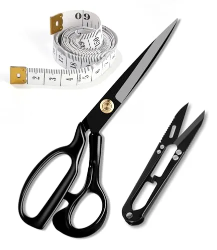 TIDEVAN Schneiderschere, Kohlenstoffstahl Naehschere, Schwarz, 25.4cm | Präziseschnitte, mit Scharfen Klingen und Weichem Griff, Fadenschere zum Schneiden von Stoffen, Leder, Material,Kleidung