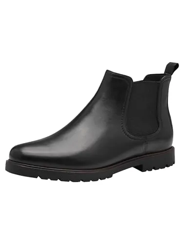 Tamaris Damen Stiefeletten Chelsea Boots Schwarz Leder Größe 36 - Wanderschuhe im Chelsea-Boot-Stil, aus hochwertigem Glattleder mit elastischen Einsätzen für einfachen Einstieg und warmer Touch it Innensohle für optimalen Komfort.