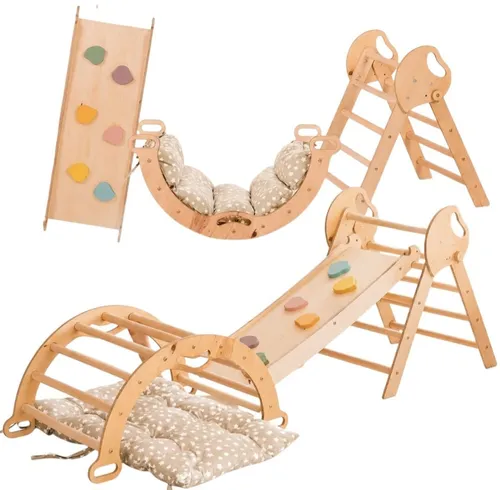 Goodevas 5-in-1 Montessori Klettergerüst Set - Indoor Klettergerüst für Kinder 1-3 Jahre, fördert motorische Entwicklung und Kreativität mit Kletterdreieck, Kletterbogen und Rutsche.