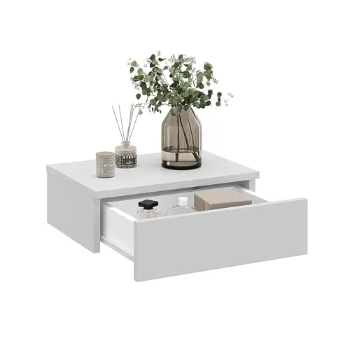 KOMTO Wandregal mit Schublade Steingrau – Moderner Nachttisch zur Wandmontage - Dieses elegante Wandregal mit Schublade sorgt für mehr Ordnung in Ihrem Zuhause. Ideal als Nachttisch oder Hängeschrank, bietet es praktischen Stauraum und ein zeitloses Design. Einfach zu montieren mit Anleitung und Werkzeug.