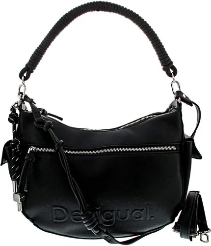 Desigual Damen Bag_Half Astana Black - Stilvolle Schultertasche - Damen-Schultertaschen mit einfarbigem Design, Reißverschluss und vielseitigen Tragemöglichkeiten durch abnehmbare Gurte und versteckbare Rucksackgriffe.