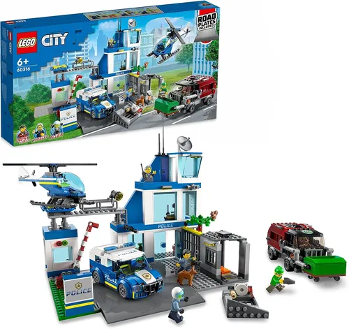 LEGO 60316 City Polizeistation mit Fahrzeugen und Figuren - Erlebe spannende Abenteuer mit der dreistöckigen Polizeistation, inklusive Polizeiauto, Hubschrauber und Müllauto. Ideal für kreativen Spielspaß und tolle Geschenke für Kinder ab 6 Jahren.